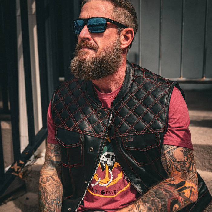 Red Diamond - Men's Club Style Leather Motorcycle Vest