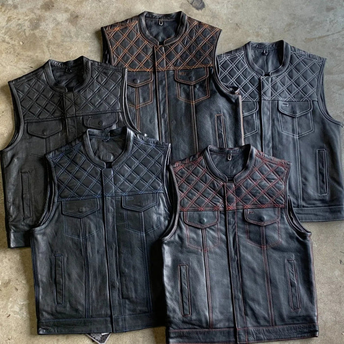 Red Diamond - Men's Club Style Leather Motorcycle Vest