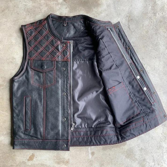 Red Diamond - Men's Club Style Leather Motorcycle Vest