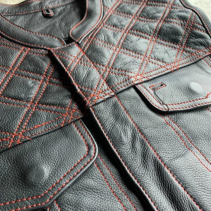 Red Diamond - Men's Club Style Leather Motorcycle Vest