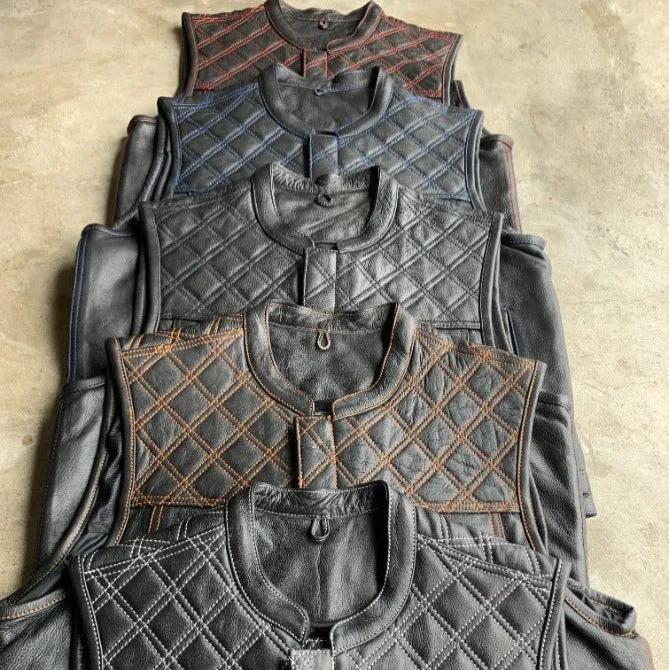 Red Diamond - Men's Club Style Leather Motorcycle Vest