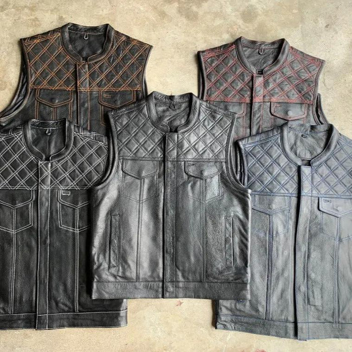 Red Diamond - Men's Club Style Leather Motorcycle Vest