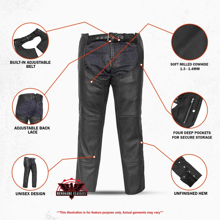 Rider Shield Black leather motorcycle chaps - Black