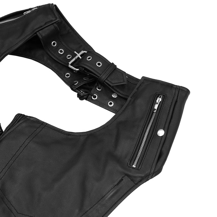 Rider Shield Black leather motorcycle chaps - Black