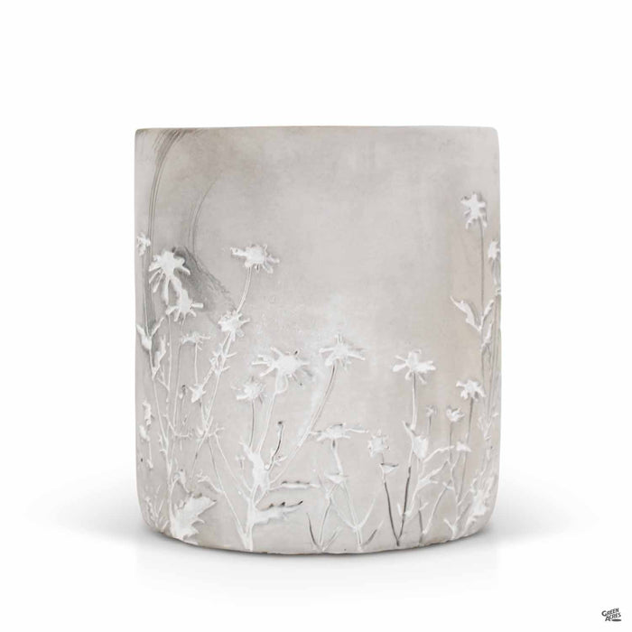 Round Cement Planter with Embossed Flowers 6.7 inch