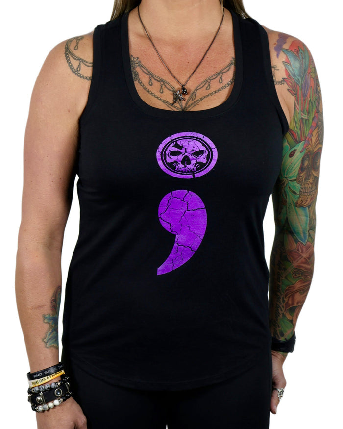 Semicolon Suicide Prevention Racerback Tank – Black & Purple