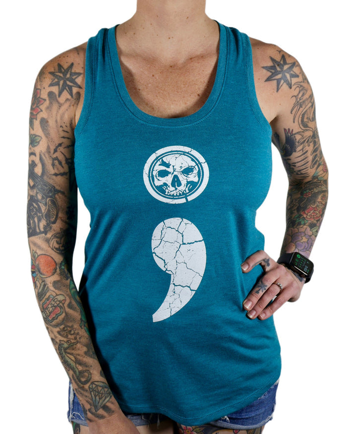 Semicolon Suicide Prevention Racerback Tank – Teal