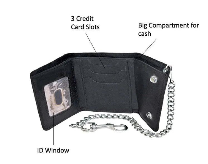 Small Brown Trifold Leather Biker Chain Wallet