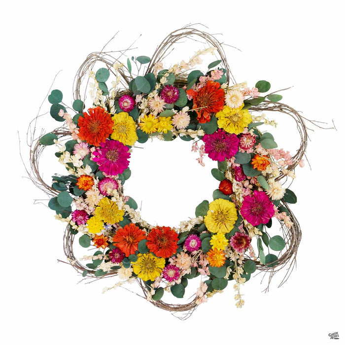 Full Bloom Zinnia Spring Dried Floral Wreath 22 inch