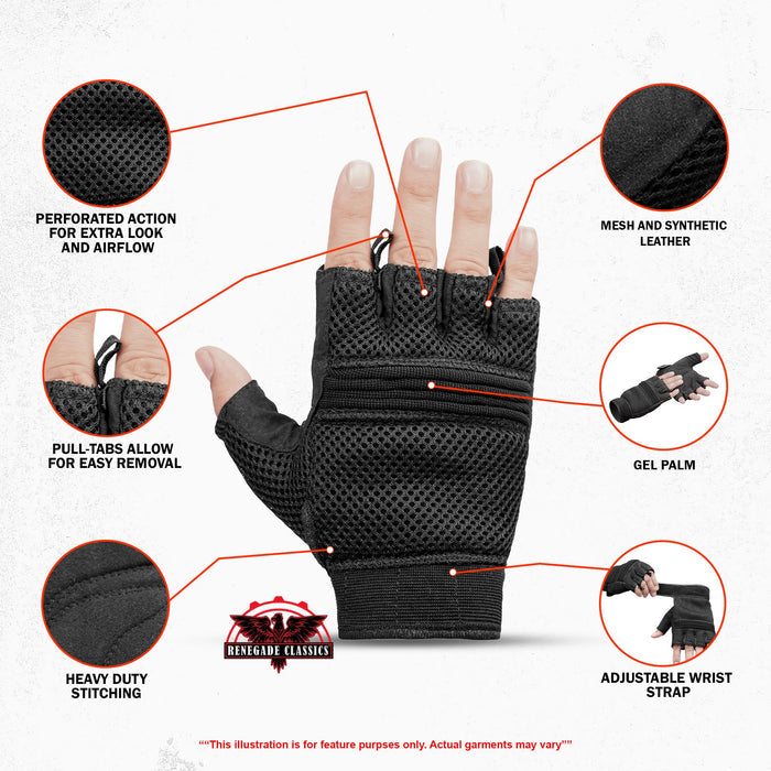 Synthetic Leather/ Mesh Fingerless Glove