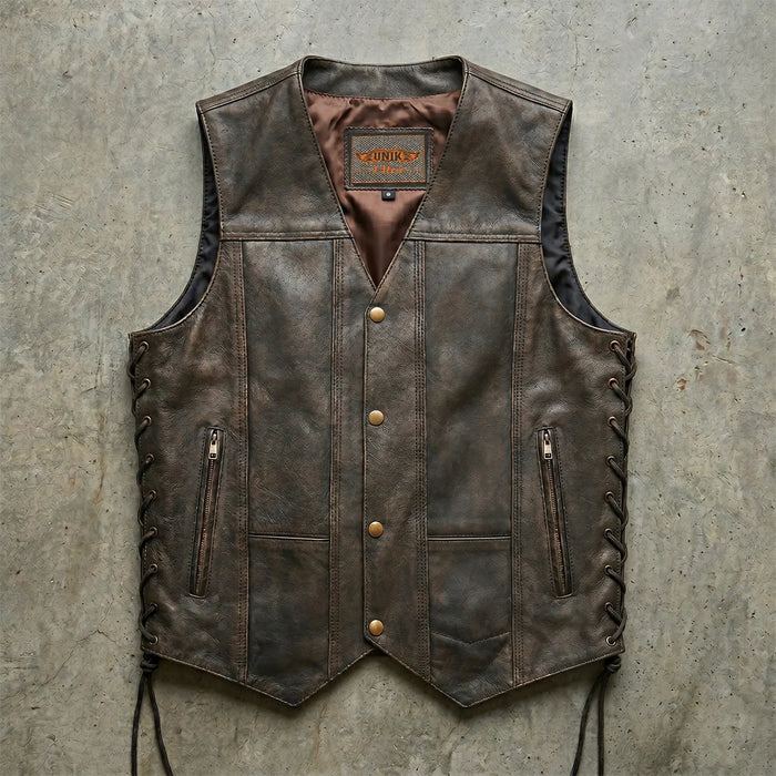 Toas - Men's Motorcycle Leather Vest (Brown)