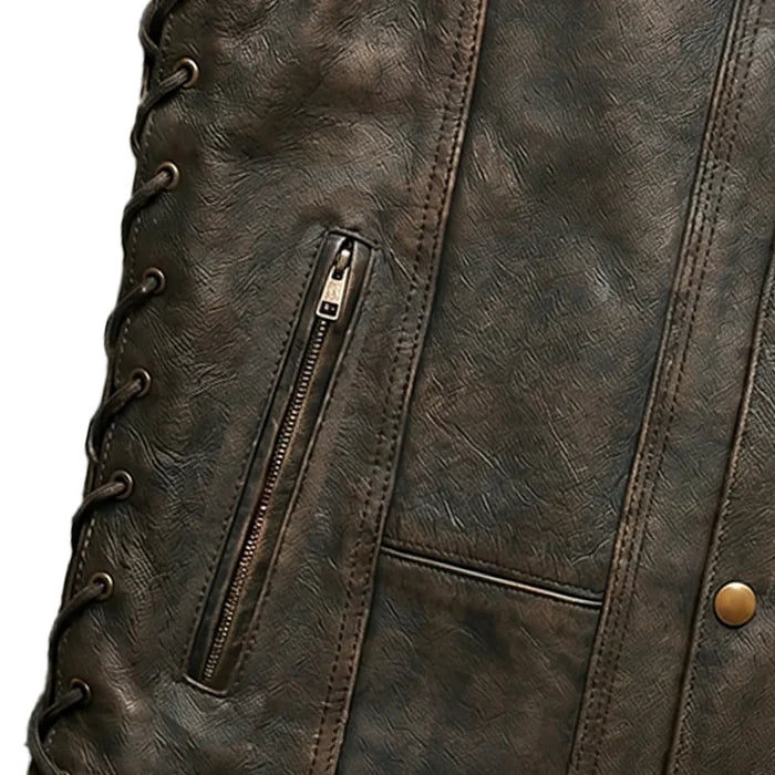 Toas - Men's Motorcycle Leather Vest (Brown)
