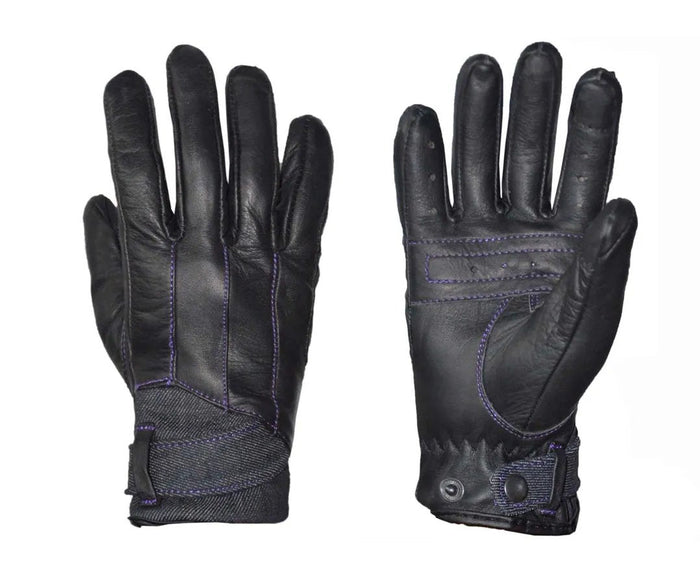 VioletTrail - Women's Leather/Denim Motorcycle Gloves