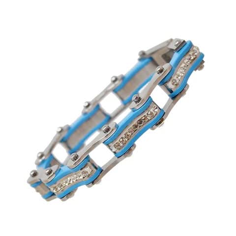 VJ114 Two Tone Silver/Turquoise W/White Crystal Centers