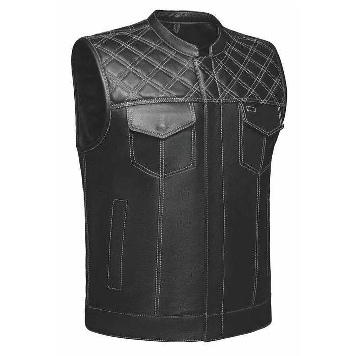 White Diamond - Men's Club Style Leather Motorcycle Vest