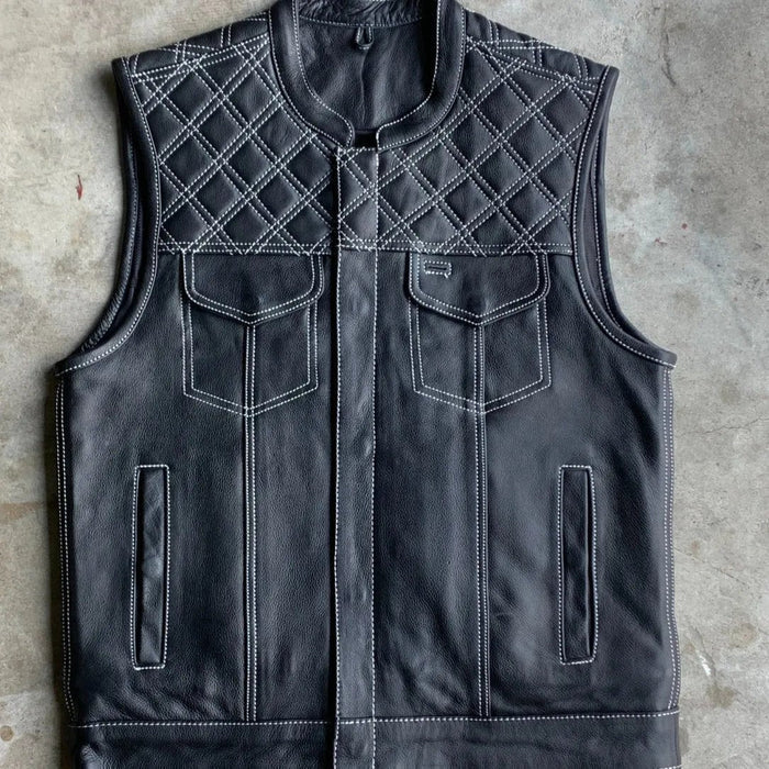White Diamond - Men's Club Style Leather Motorcycle Vest