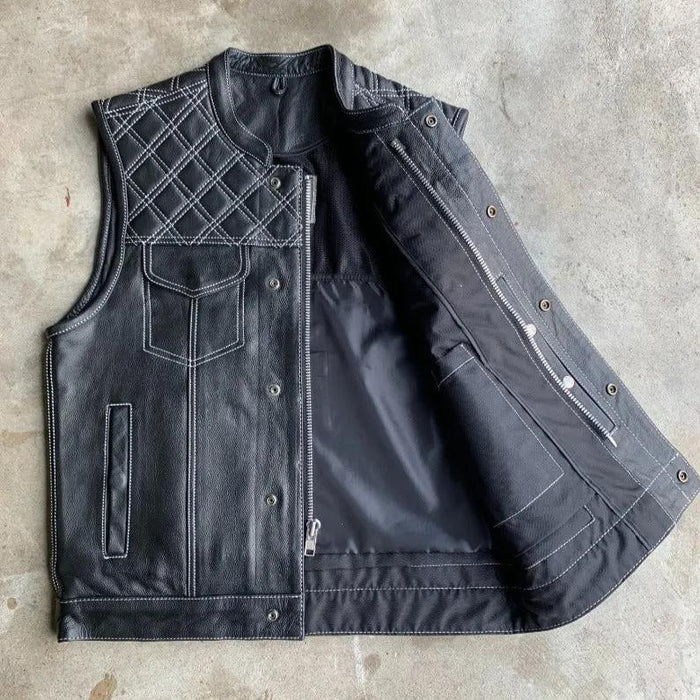 White Diamond - Men's Club Style Leather Motorcycle Vest