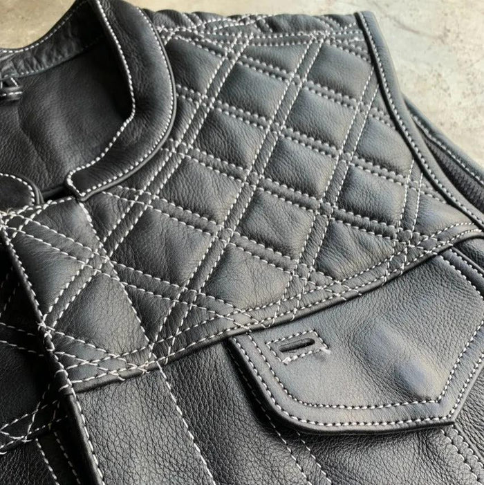 White Diamond - Men's Club Style Leather Motorcycle Vest