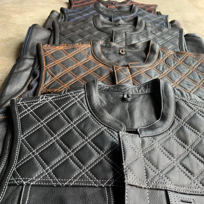 White Diamond - Men's Club Style Leather Motorcycle Vest