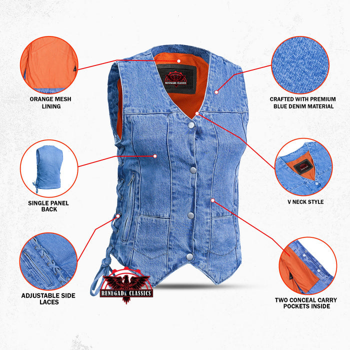 Women's 6 Pocket Denim Utility Vest - Blue